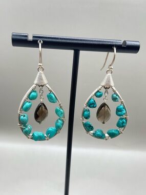 Silpada Wire Wrapped Turquoise Turquoise Smoky Quartz Teardrop Earrings W2215